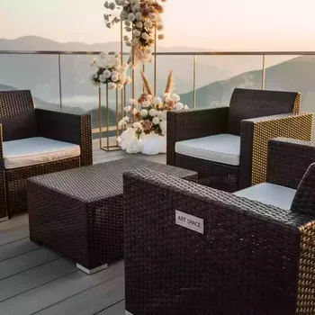 Аренда Комплект мебели YALTA FAMILY 2 ARMCHAIR темно коричневый под искусственный ротанг в Поляна 1389 Отель и Спа — ART SPACE