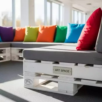 Аренда Диван из паллет White с разноцветной подушкой в Novotel Resort — ART SPACE