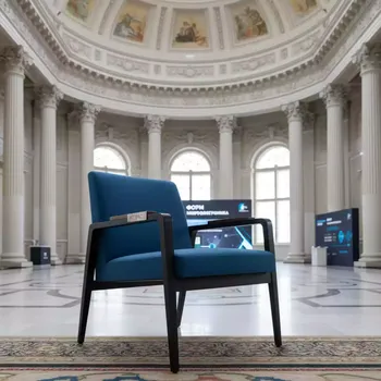Аренда Кресло Quadro темно алюминиевый каркас термоясень черный ткань Mossle 878 синий в усадьбе Голицына — ART SPACE