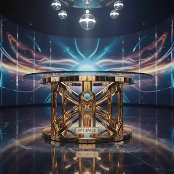 Аренда Стол круглый Корнелл золотой прозрачный в Novotel Resort — ART SPACE