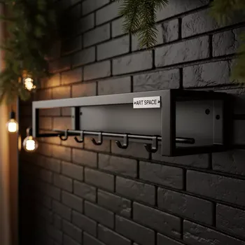 Аренда Полка металлическая с крючками черная ElectricLight HANNA 495х120 мм в Stella di Mosca — ART SPACE
