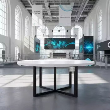 Аренда Стол Лидер 3 диаметр 1800 мм белый черный каркас в Сириус Арене — ART SPACE