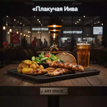 Аренда Обед комплексный с куриным шашлыком и картошкой в ресторане «Плакучая Ива» — ART SPACE