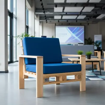 Аренда Кресло из поддонов классик с синей подушкой в Bridge Resort — ART SPACE