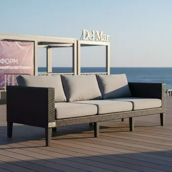 Аренда Диван пластиковый плетеный трехместный Monaco Lounge XL с подушками в пляжном клубе Del Mar — ART SPACE