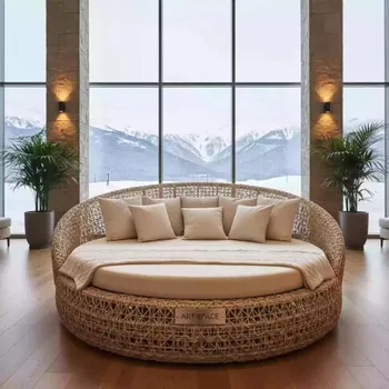 Аренда Кровать плетеная круглая бежевая Стильяно в Green Flow Hotel — ART SPACE