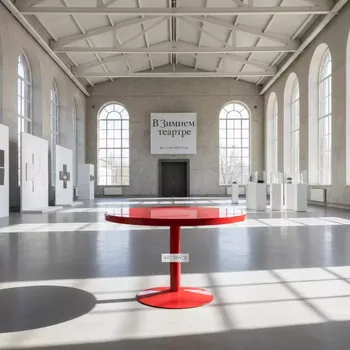 Аренда Стол пластиковый круглый красный 90 см в Зимнем театре — ART SPACE