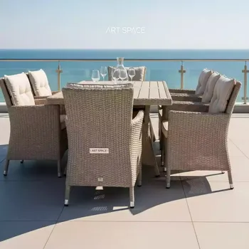 Аренда Комплект мебели плетеной T217 LV 217 Beige 6 1 с подушками в санатории «Черноморье» — ART SPACE