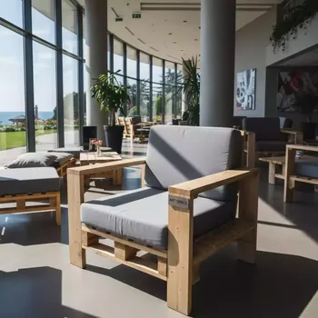 Аренда Кресло из поддонов классик с серой подушкой Rodina Grand Hotel & SPA — ART SPACE