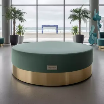 Аренда Пуф круг золотой пыльно зеленый бархат в пляжном клубе Del Mar — ART SPACE