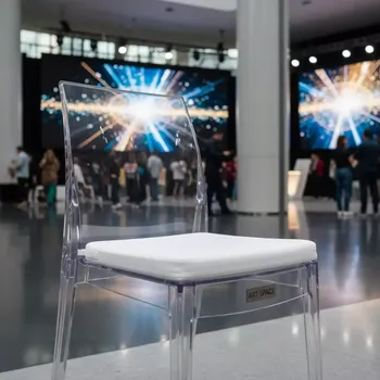 Аренда Стул прозрачный с белой подушкой в Omega Sirius — ART SPACE