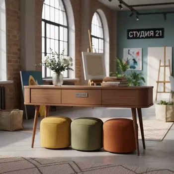 Аренда Журнальный стол ретро консоль и пуфики в лофте «Студия 21» — ART SPACE