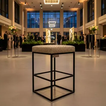 Аренда Табурет Вегас каркас черный узор бежевый в Radisson Collection Paradise — ART SPACE