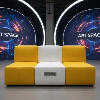 Аренда Диван бело желтый Cube из экокожи 03 033YL в этно-парке «Моя Россия» — ART SPACE
