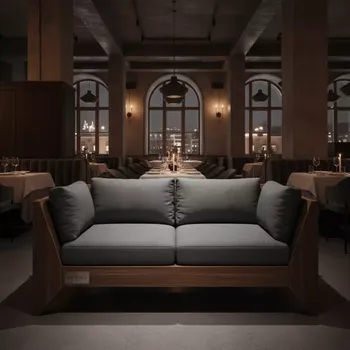 Аренда Диван деревянный Maynard с подушками в ресторане «La Terrazza» — ART SPACE