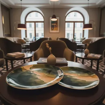 Аренда Тарелки АКВАРЕЛЬ зелено карамельные набор из 2 Boutique Hotel PORTUM 1905 — ART SPACE