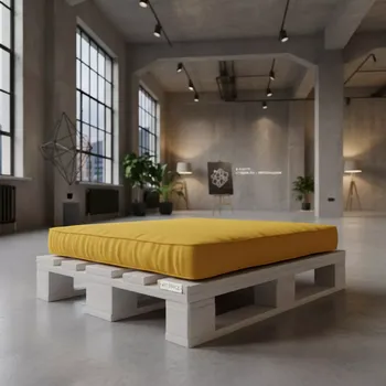 Аренда Пуф из поддонов белый с желтой подушкой в лофте «Студия 21» — ART SPACE