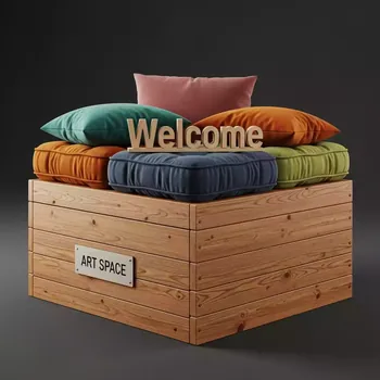 Аренда Модуль центральный деревянный Welcome с подушками в Сириус Арене — ART SPACE