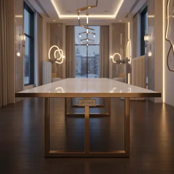 Аренда Стол белый золотой Лидер 2 2400x800 в Boutique Hotel PORTUM 1905 — ART SPACE