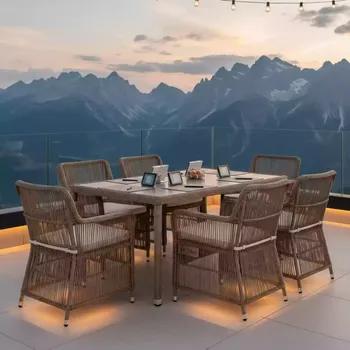 Аренда Комплект мебели из ротанга OUTDOOR Марокко стол 6 стульев узкое плетение коричневый на площадке Rosa Peak (2320м) — ART SPACE