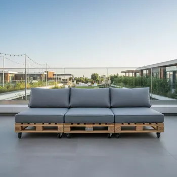 Аренда Диван паллетный модульный с серыми подушками в Bridge Resort — ART SPACE