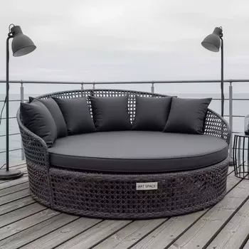 Аренда Кровать круглая плетеная YH L618W graphite на парусной регате (Сочи) — ART SPACE