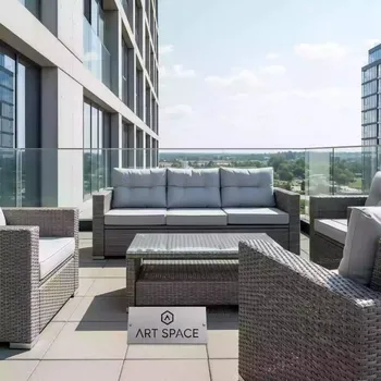 Аренда Комплект мебели OUTDOOR Касабланка из ротанга трехместный диван 2 кресла стол широкое плетение графит в комплексе «Дагомыс» — ART SPACE