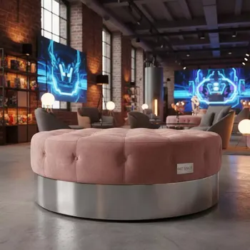 Аренда Пуф круглый серебряный пыльно розовый бархат в Karat Resort — ART SPACE