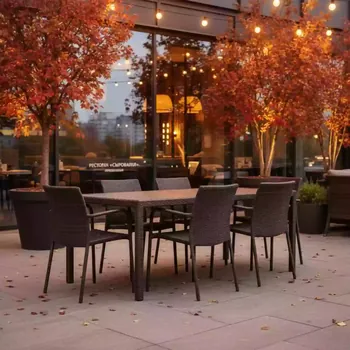 Аренда Комплект мебели OUTDOOR Марокко из ротанга стол 6 стульев узкое плетение коричневый в ресторане «Сыроварня» — ART SPACE