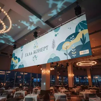 Аренда Баннер литой Frontlit Vikuflex 510 гр 50х2.2 м в ресторане «Баран-Рапан» — ART SPACE