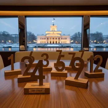 Аренда Нумерация столов дерево натуральное на VIP теплоходе (Морпорт Сочи) — ART SPACE