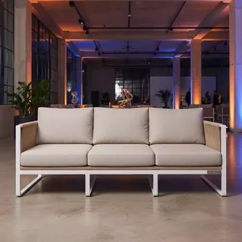 Аренда Диван 3 местный плетеный Касабланка роуп бежевый каркас алюминий белый в Delta Sirius — ART SPACE