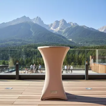 Аренда Скатерть стрейч D78 для коктейльного стола бежевая в Green Flow Hotel — ART SPACE