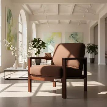 Аренда Кресло деревянное с обивкой Brown в Boutique Hotel PORTUM 1905 — ART SPACE