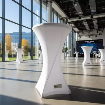 Аренда Коктейльный стол со стрейч скатертью белого цвета в Omega Sirius — ART SPACE