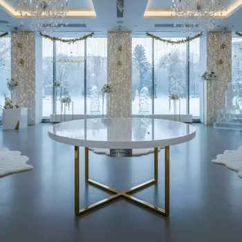 Аренда Стол Корнелл круглый бело золотой в City Park Hotel Sochi — ART SPACE