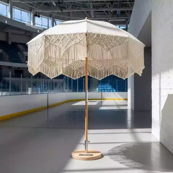 Аренда Зонт садовый плетеный Boho Macrame диаметром 2,5 м в ледовой арене «Шайба» — ART SPACE