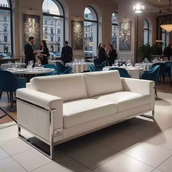 Аренда Диван экокожа Cometa white ножки металл хром Хонер в ресторане «Sanremo» — ART SPACE