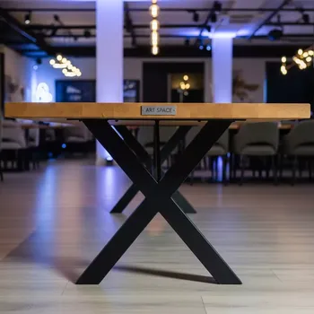 Аренда Стол прямоугольный X Loft деревянный с черными ножками в ресторане «Баран-Рапан» — ART SPACE