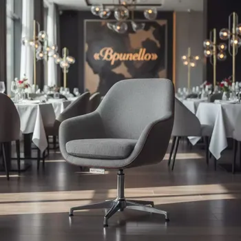 Аренда Стул Bruno серый шенилл с экокожей поворотный механизм в ресторане «Brunello» — ART SPACE