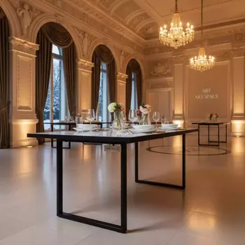 Аренда Стол Лидер 6 800х800 белый кромка черная каркас черный в Radisson Collection Paradise — ART SPACE