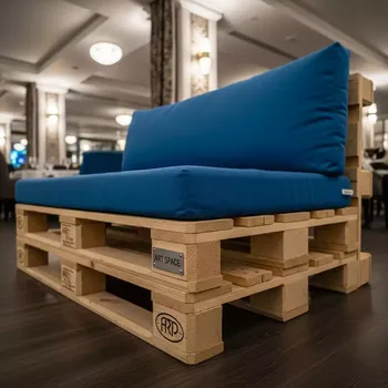 Аренда Диван из паллет Wood с синей подушкой в ресторане «Brunello» — ART SPACE