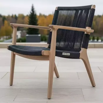 Аренда Стул Диего плетеный из роупа темно серый светлое дерево в Karat Resort — ART SPACE
