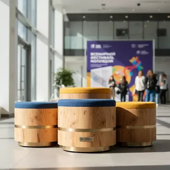 Аренда Пуфы эвкалиптовые Норман набор из 3 в Gamma Sirius — ART SPACE