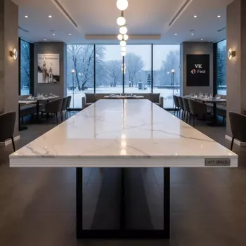 Аренда Стол Лидер 1 1200х600 под мрамор белый кромка ПВХ в ресторане «La Terrazza» — ART SPACE