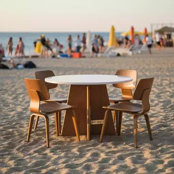 Аренда Стол круглый Eames white & wood и 4 стула на пляжных клубах Хосты — ART SPACE