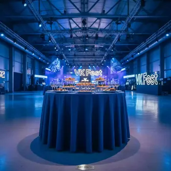 Аренда Стол со скатертью Catering синий 120 в Alpha Sirius — ART SPACE