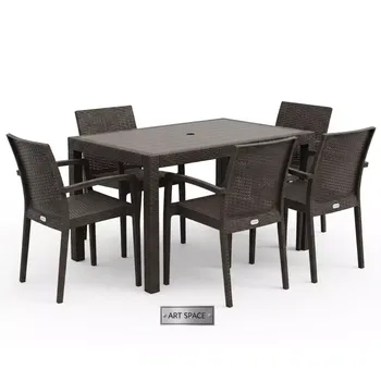 Аренда Комплект мебели YALTA BIG FAMILY 4 CHAIR Ялта темно коричневый пластик под искусственный ротанг в зале «Чайка» (Морпорт) — ART SPACE
