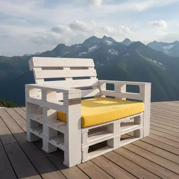 Аренда Кресло из белых паллет с желтыми подушками на площадке Rosa Peak (2320м) — ART SPACE