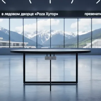 Аренда Стол Лидер 9 D 800 серый Т образная черная кромка черный каркас в ледовом дворце «Роза Хутор» — ART SPACE